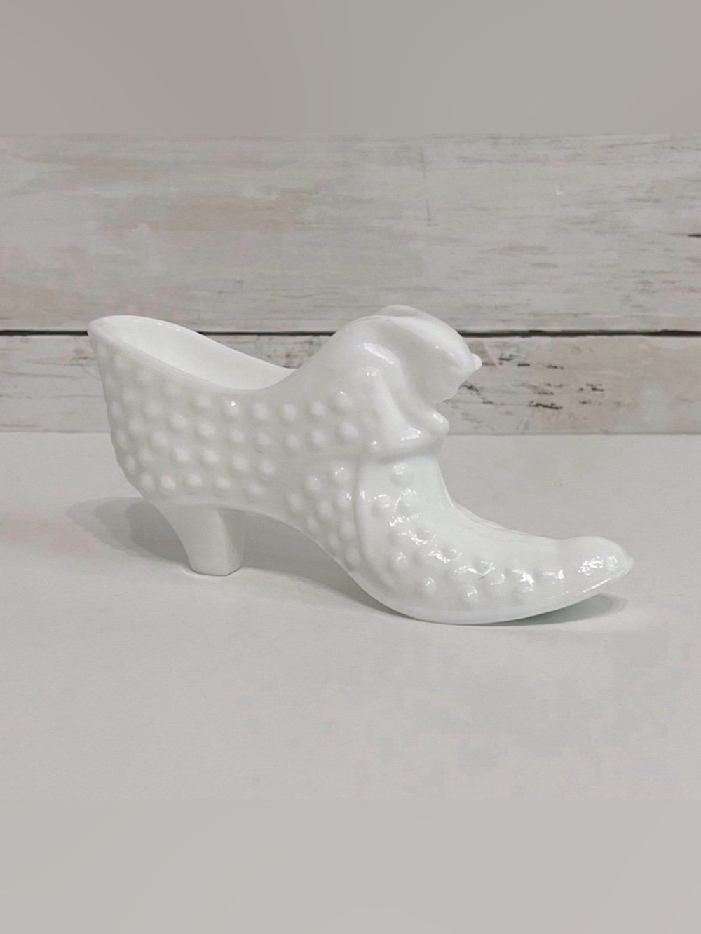 Vintage Fenton Hobnail Milk Glass Cat Slipper